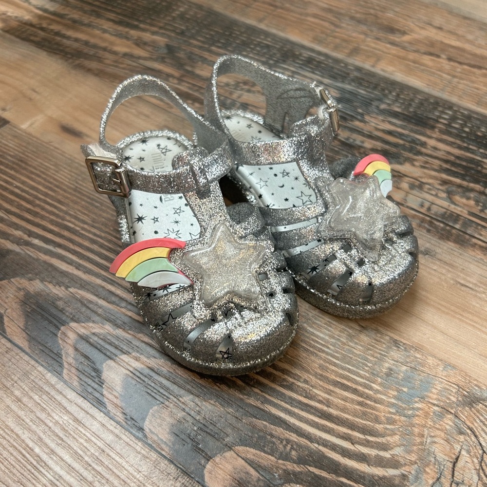 Mini Melissa Silver Star Sandals with Rainbow